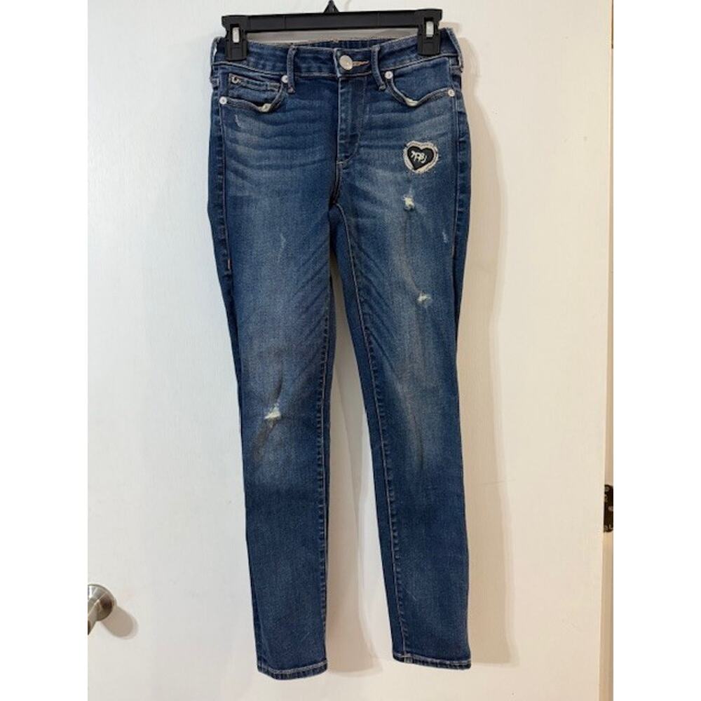 True Religion Women's HALLE Patched Midrise Skinny Distressed Jeans-Size 26